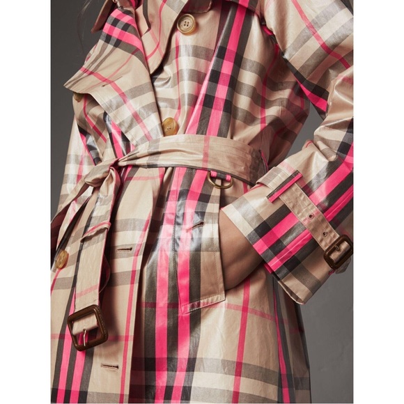 NWT $3690 Burberry Laminated Cotton-blend Gabardine Trench Coat In Pink Multi - Picture 2 of 13